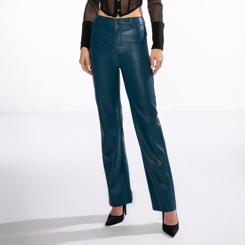 NWT Akira Vegan Leather Straight Leg Pants (Blue) Size 5
